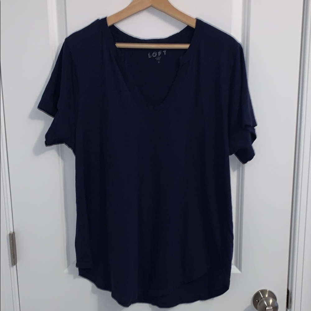 LOFT Women's Navy Blue U-Neck Top Tunic Length